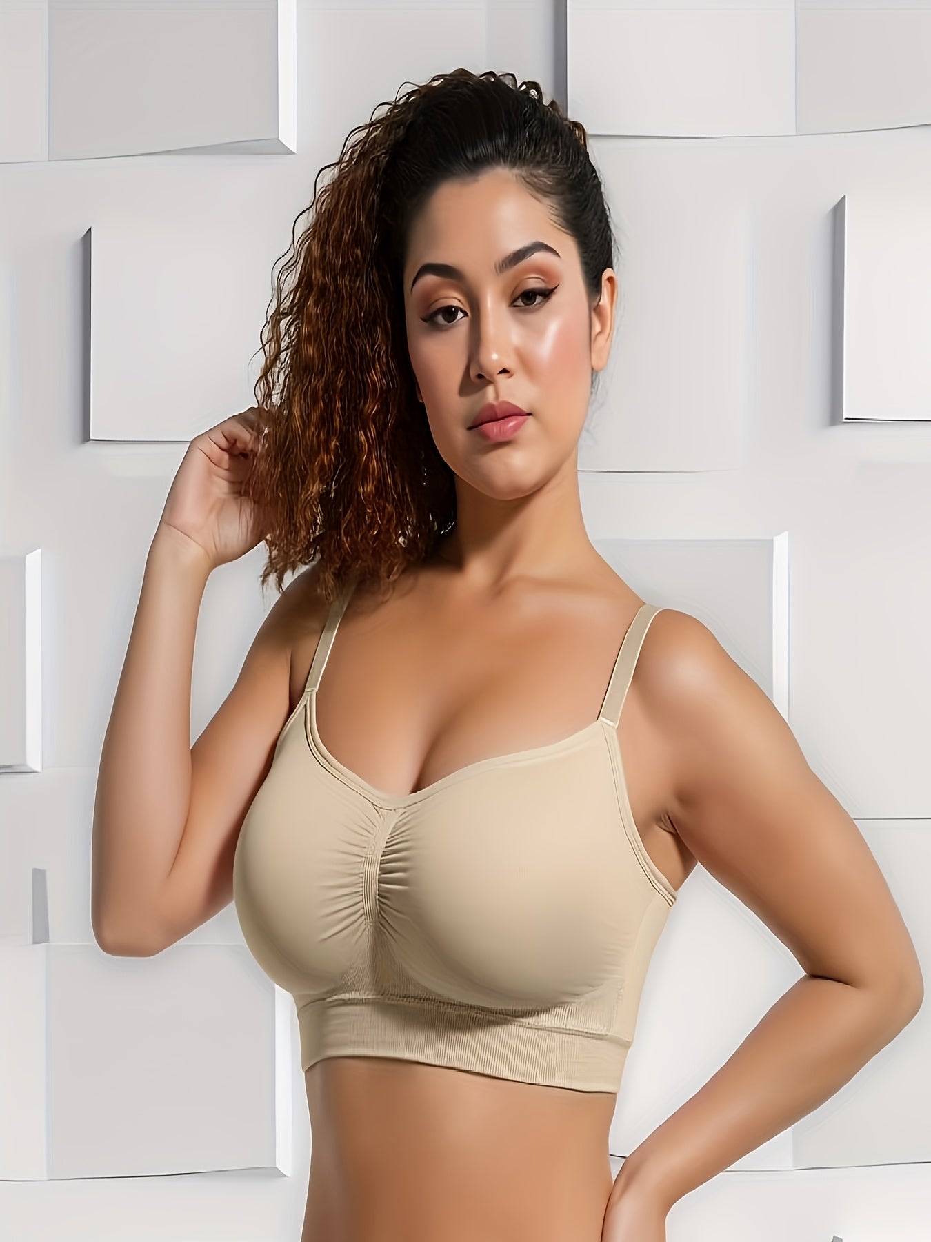 [Elegant Seamless Bra] 4pcs Elegant Seamless Bra For Women | Full Coverage, Detachable Chest Pads, No Steel Rings, High-Elasticity Pleated Edge - Yoga, Gym & Daily Wear