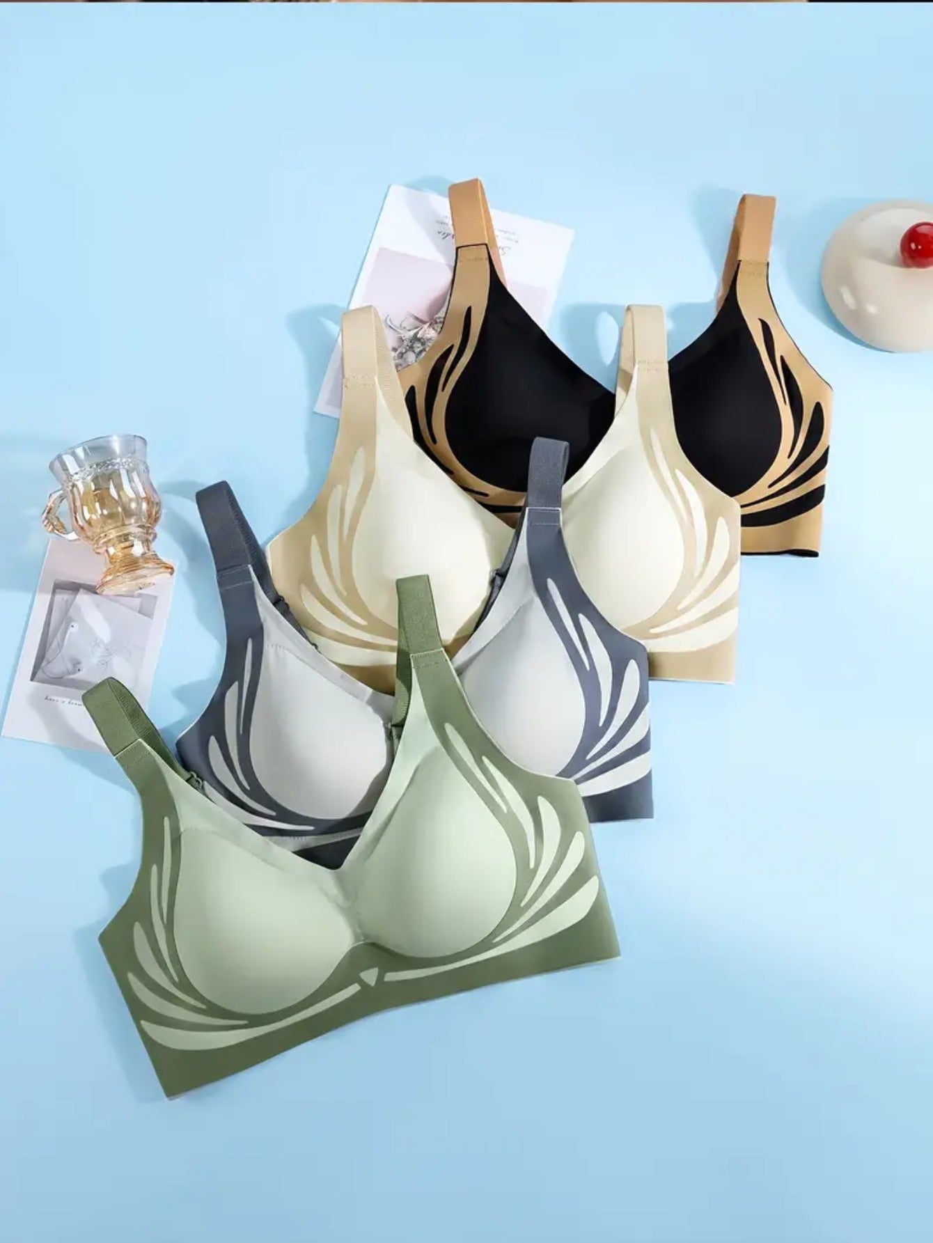 6pcs Seamless Push Up Bralettes for Women - Wire-Free Medium Support, Non-Slip Soft Fabric, Solid & Color Block Design, Comfortable Daily Wear for Casual Outfits