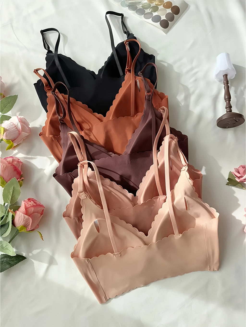 5pcs Women's Wireless Bras - No Underwire, Seamless Adhesive Bras with Removable Padding, Soft Pink/Beige/Black/, Everyday & Formal Bras for Women - Hand Wash Only, Casual Wear, Smooth Texture, Flexible Material, Pushup Bra, Fashion Essentials