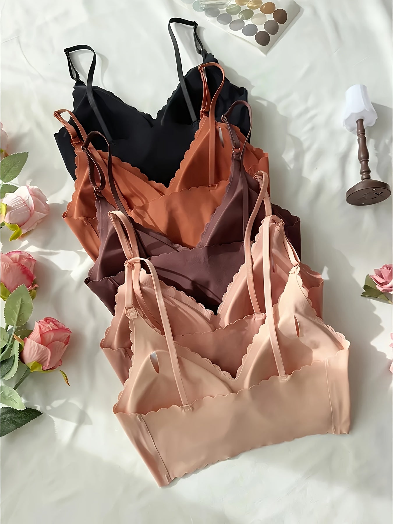 5pcs Women's Wireless Bras - No Underwire, Seamless Adhesive Bras with Removable Padding, Soft Pink/Beige/Black/, Everyday & Formal Bras for Women - Hand Wash Only, Casual Wear, Smooth Texture, Flexible Material, Pushup Bra, Fashion Essentials