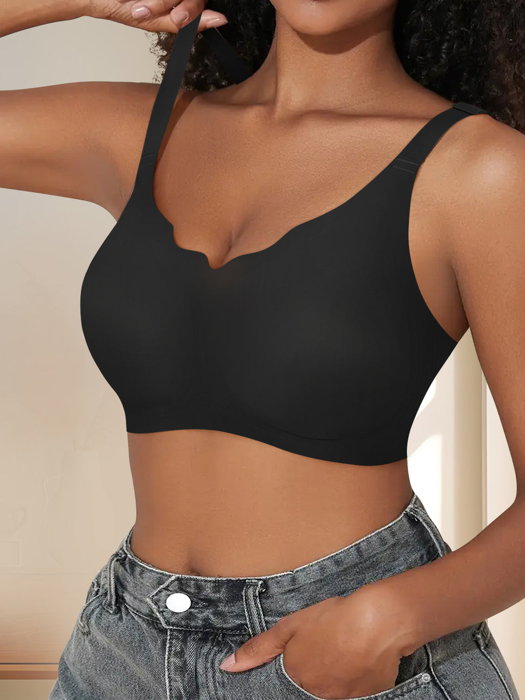 Women's Everyday Full Coverage Bra - Light Support Adjustable Strap No Underwire Smooth Finish Soft Comfort Fit - Classic Elegant Everyday Bra for Daily Wear, Office, Yoga & Layering - Solid Colors (Black, White, Beige, Light Blue) - Hand Washable