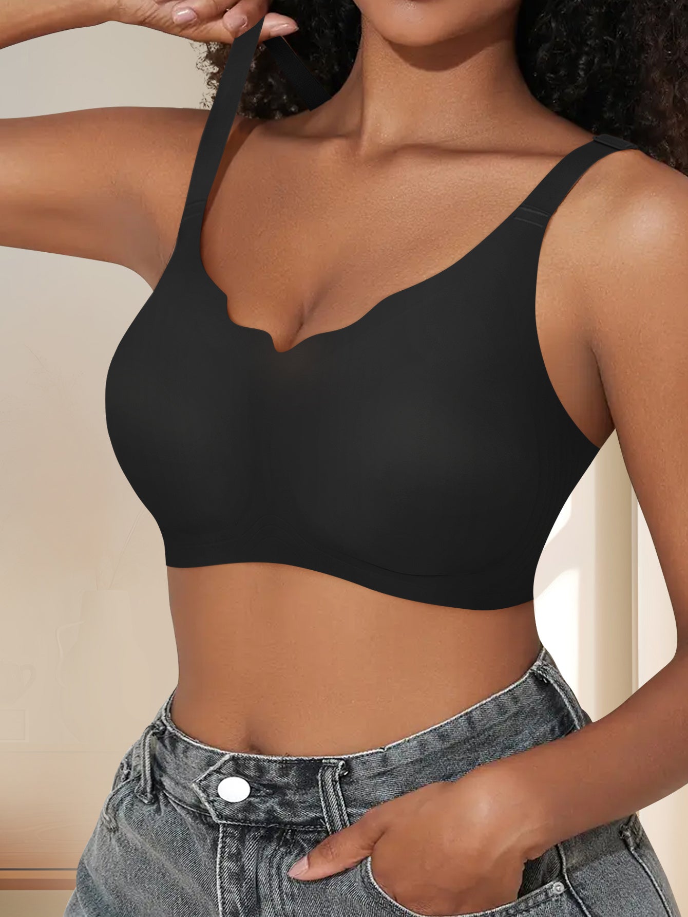 Women's Everyday Full Coverage Bra - Light Support Adjustable Strap No Underwire Smooth Finish Soft Comfort Fit - Classic Elegant Everyday Bra for Daily Wear, Office, Yoga & Layering - Solid Colors (Black, White, Beige, Light Blue) - Hand Washable