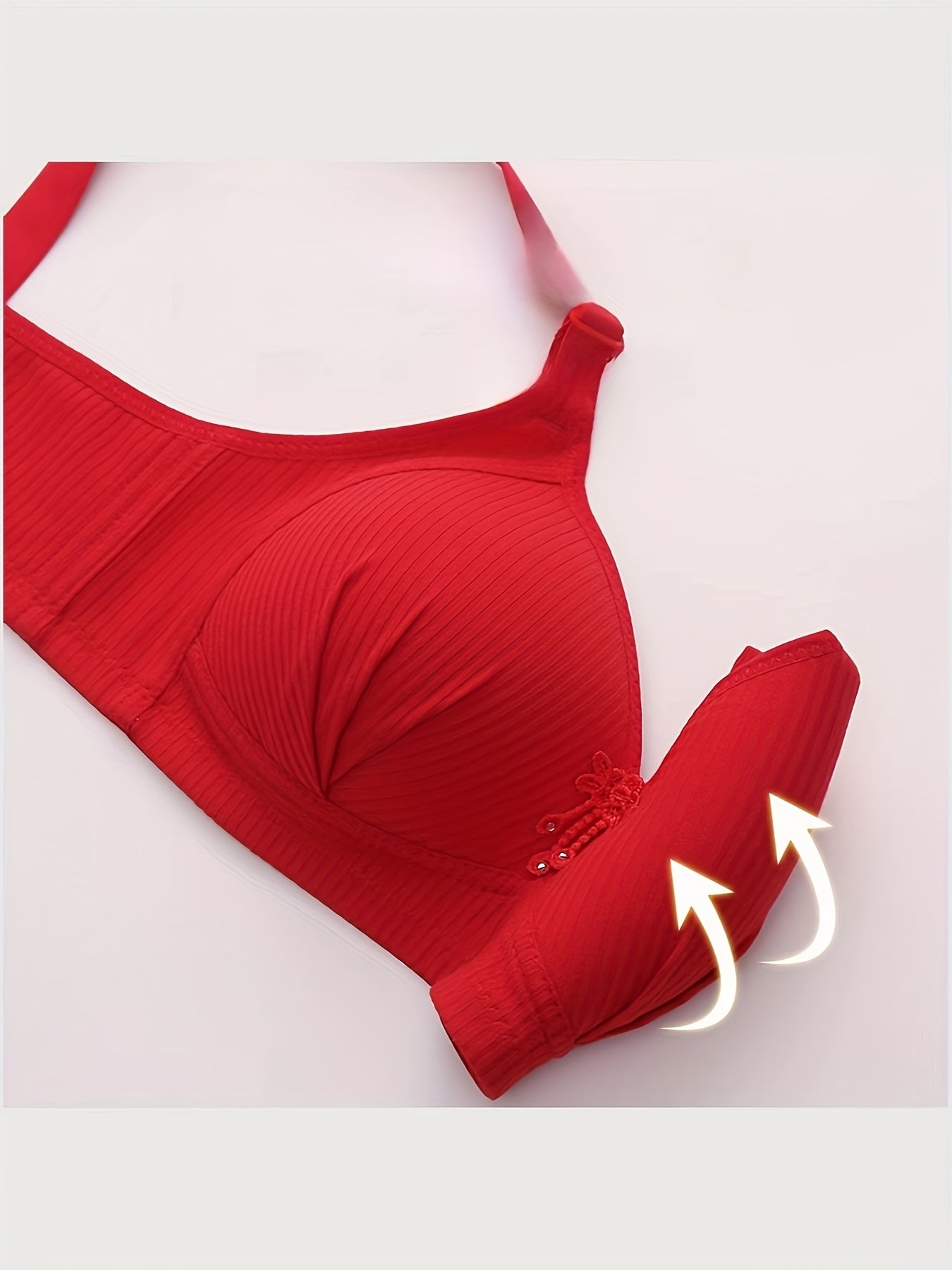 6 Wireless Full - Cup Bras for Women, with Vertical Pleats And Tassel Details - Seamless And Comfortable, No Detachable Pads, Soft And Breathable Fabric, Available in 6 Colors (Black/ Red/ Purple/ Pink/ Beige/ Light Green)