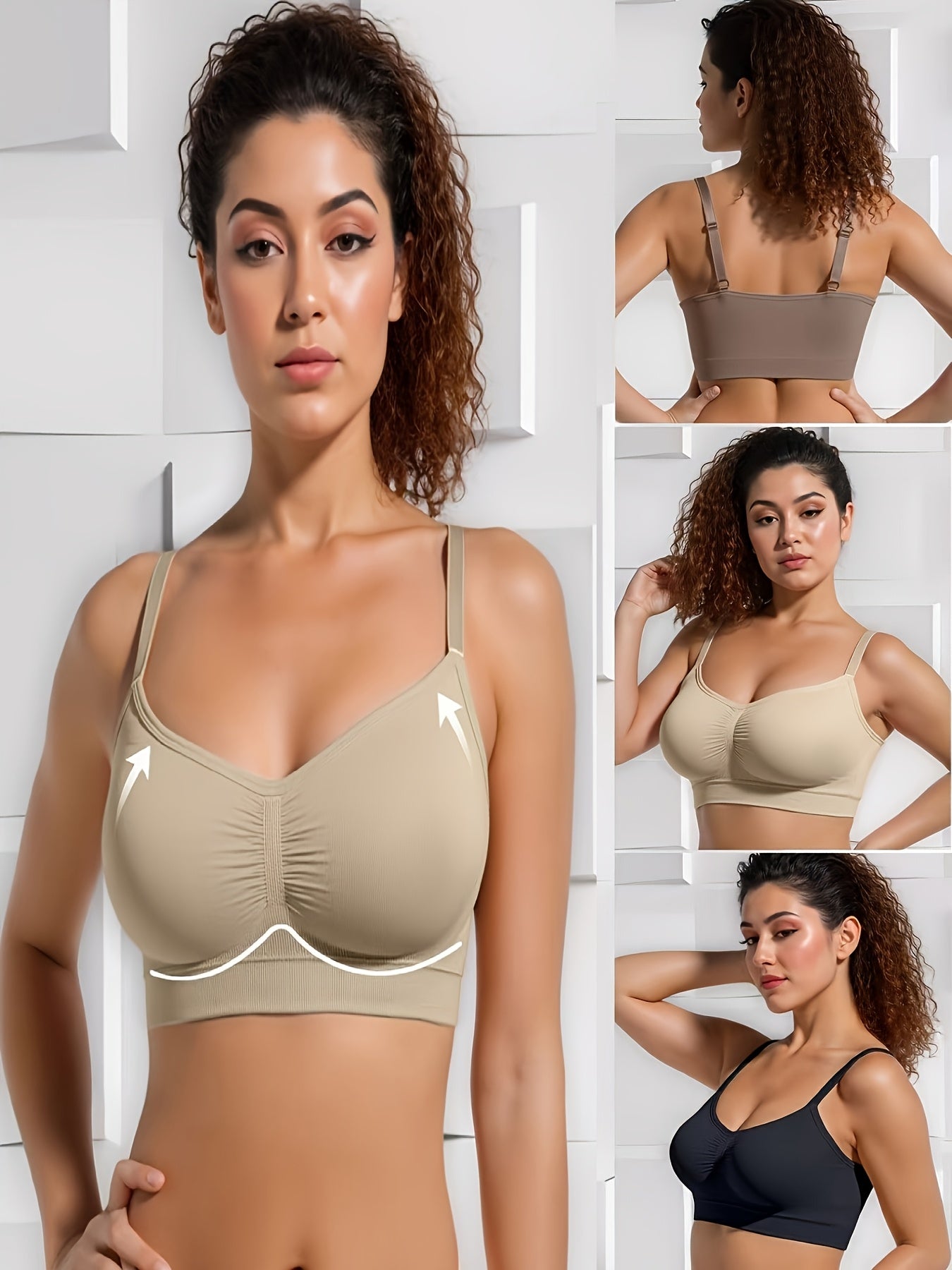 [Elegant Seamless Bra] 4pcs Elegant Seamless Bra For Women | Full Coverage, Detachable Chest Pads, No Steel Rings, High-Elasticity Pleated Edge - Yoga, Gym & Daily Wear