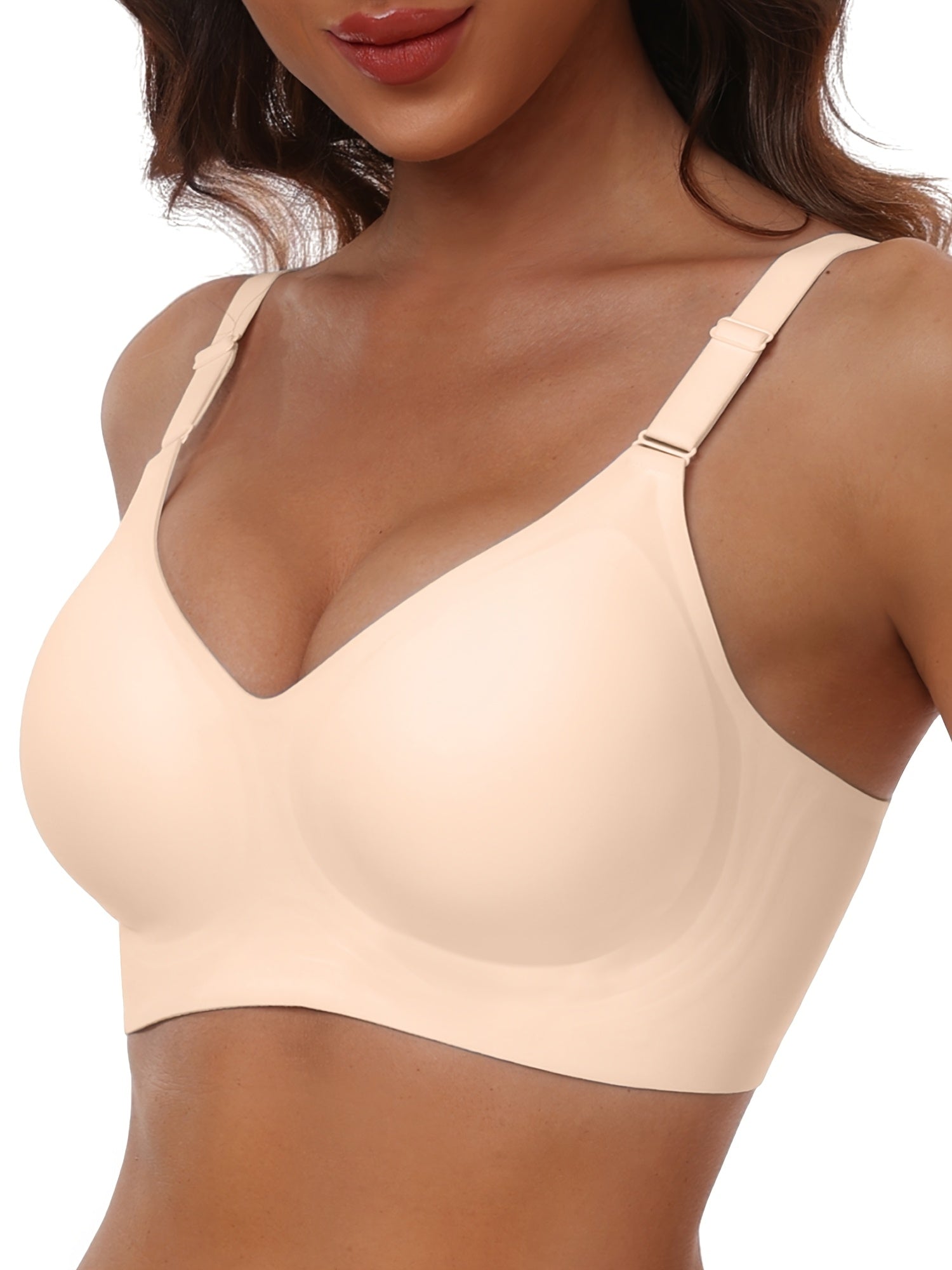 Wirefree Seamless Comfort Bra -V Neck, Semi-Padded, Adjustable Straps, Everyday T-Shirt Bra for Women