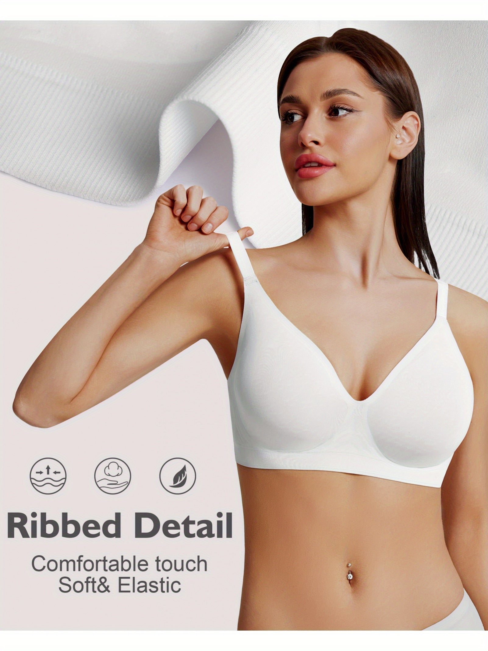 [Comfort Bras for Women] Wirefree Seamless Comfort Bras for Women - V-Neck Design, Adjustable Straps & Semi-Fixed Pads, High Support Full Coverage T-Shirt Bra, Elegant Casual Attire, Comfortable Fit, Casual Wear, Sleek Silhouette, Breathable Material,