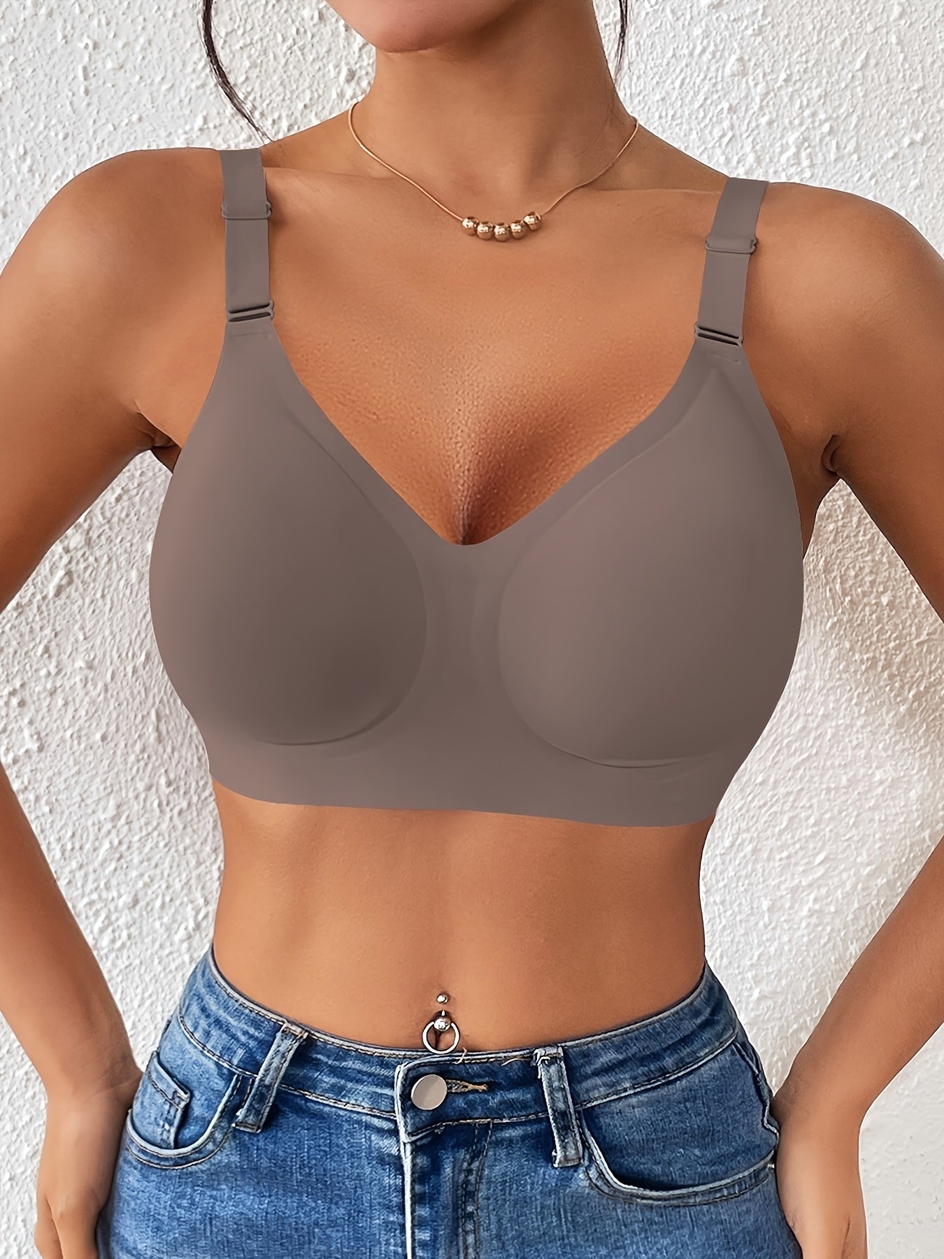 Wirefree Seamless Comfort Bra -V Neck, Semi-Padded, Adjustable Straps, Everyday T-Shirt Bra for Women