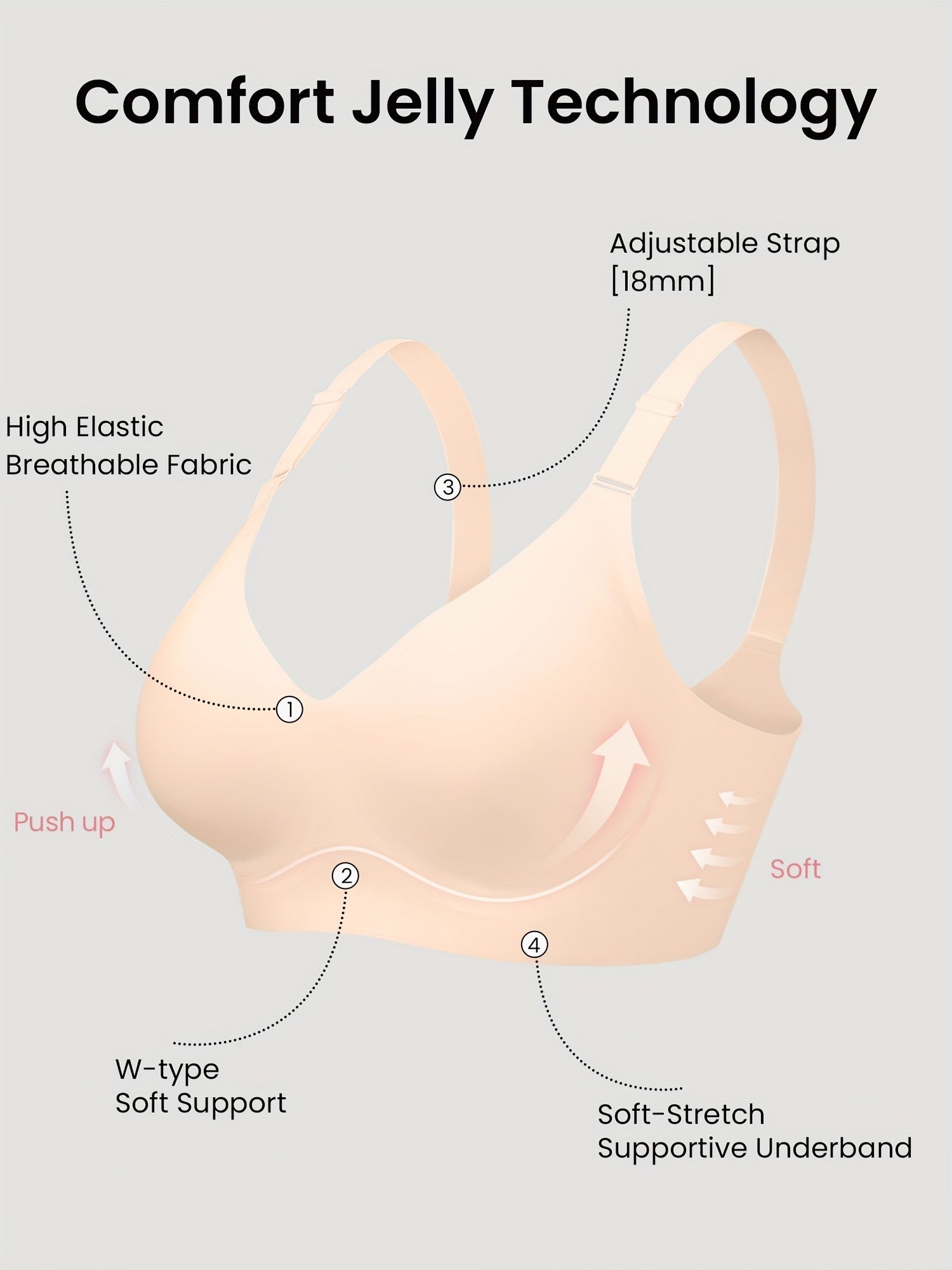 Wirefree Seamless Comfort Bra -V Neck, Semi-Padded, Adjustable Straps, Everyday T-Shirt Bra for Women