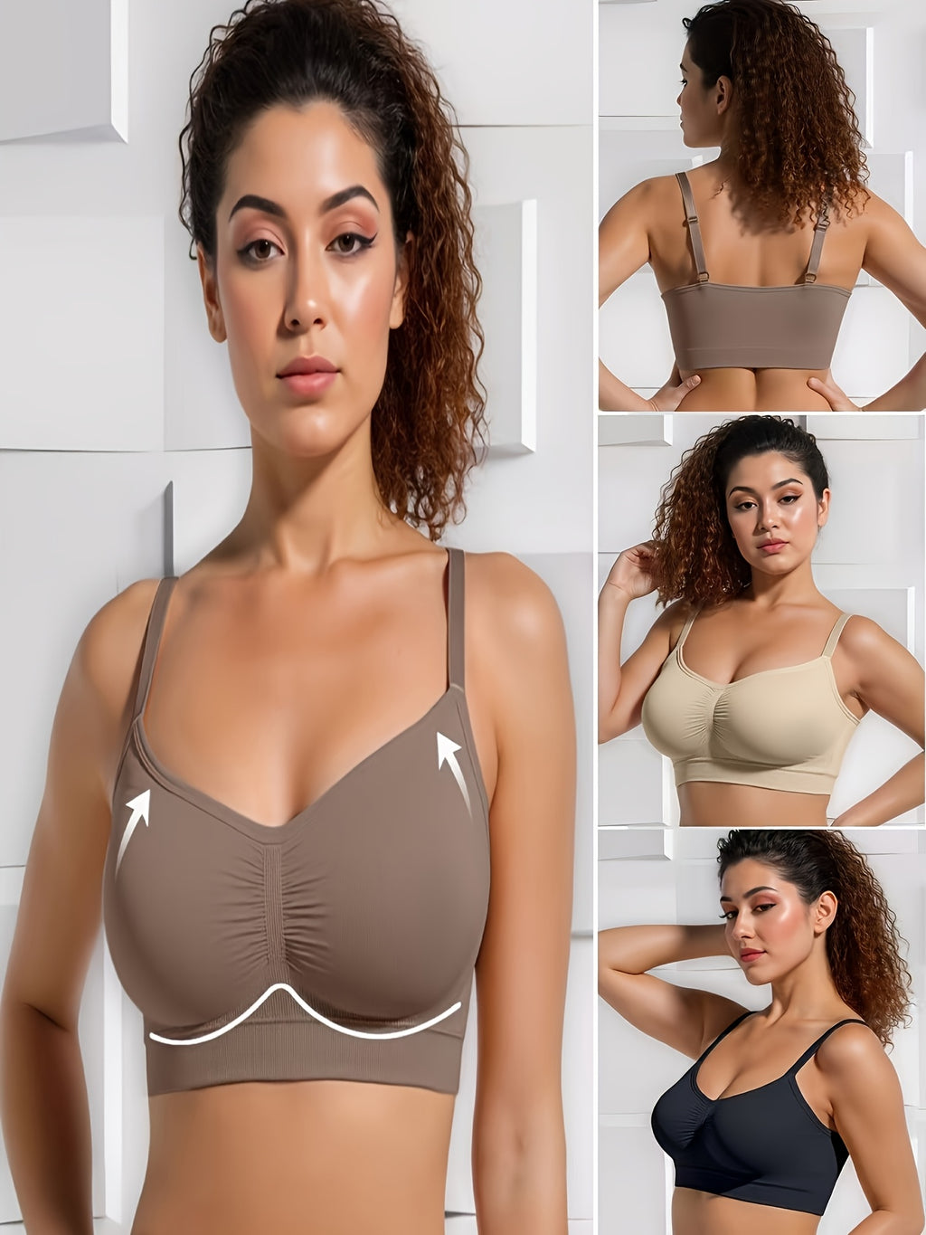 [Elegant Seamless Bra] 4pcs Elegant Seamless Bra For Women | Full Coverage, Detachable Chest Pads, No Steel Rings, High-Elasticity Pleated Edge - Yoga, Gym & Daily Wear