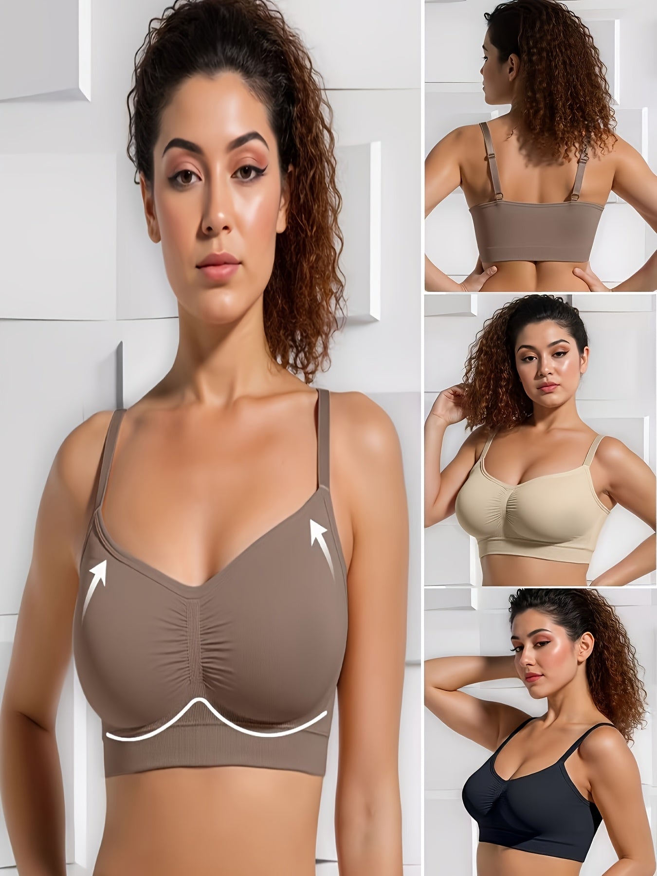 [Elegant Seamless Bra] 4pcs Elegant Seamless Bra For Women | Full Coverage, Detachable Chest Pads, No Steel Rings, High-Elasticity Pleated Edge - Yoga, Gym & Daily Wear