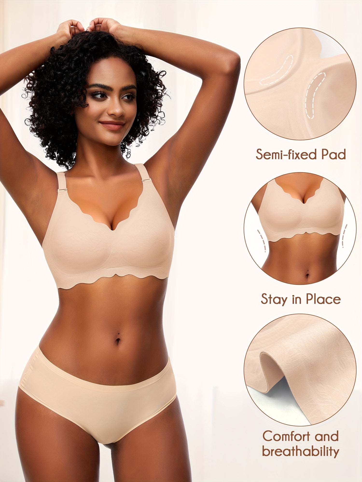 WERENA Women'S Wireless Seamless Bra with Removable Pads - Comfortable Everyday Underwear, No Underwire, Solid Color Design, Comfortable Undergarment, Minimalist Lingerie, No Underwire Bra