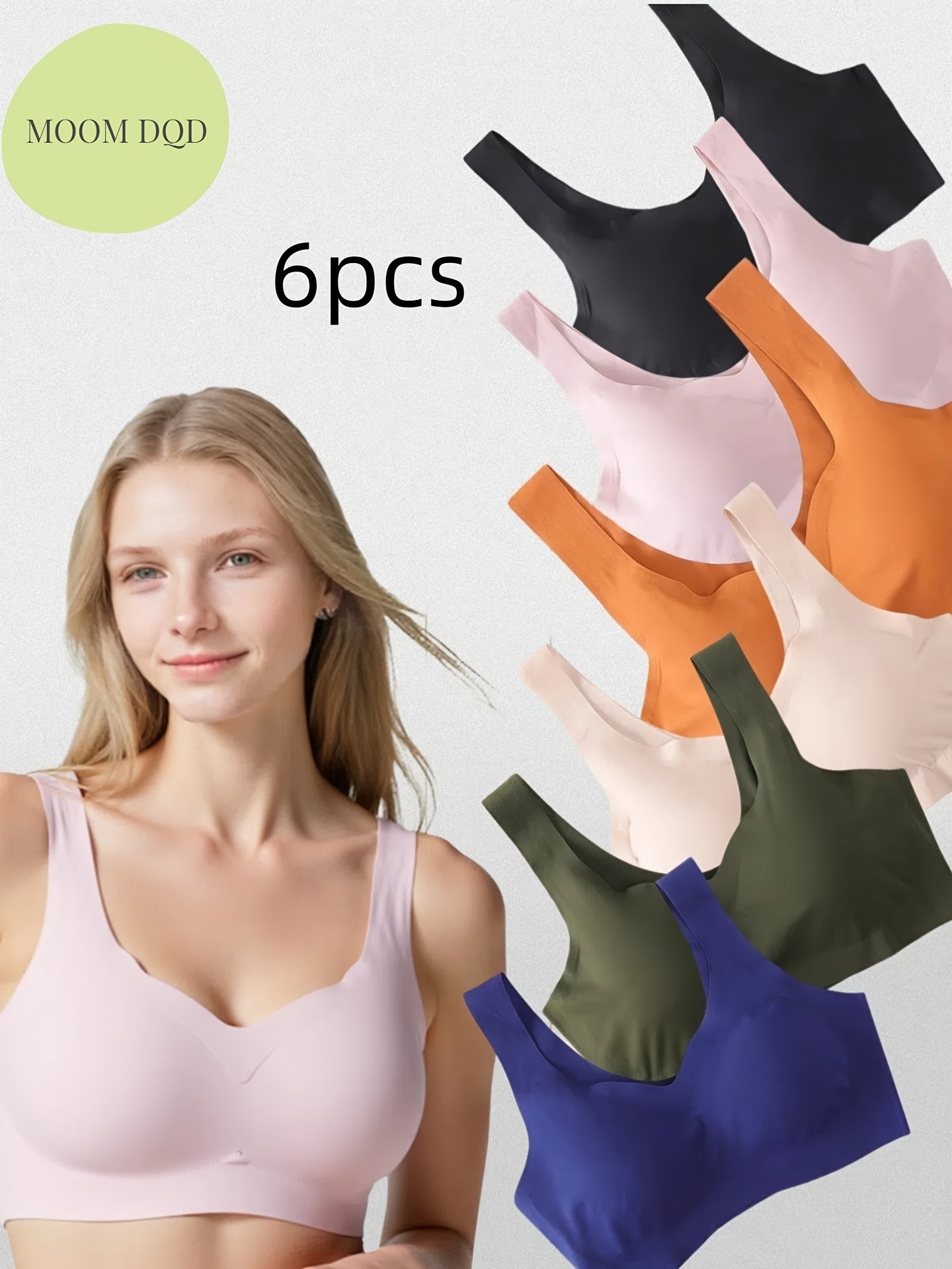 6-pack Large Size Seamless Underwear Without Steel Ring, Beautiful Back, Sports, Breathable, Anti-sagging, Sleeping Vest-style Gathered Women's Bra, Suitable for Leisure And Home Wear