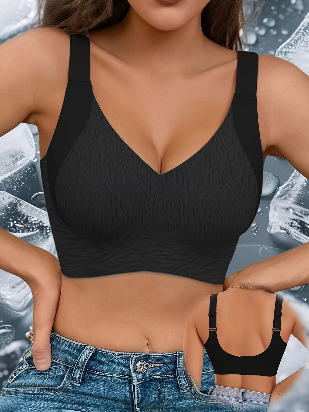 4pcs Women'S High-support Anti-sagging Semi-fixed Seamless Bra And Underwear, Wide Shoulder Straps Without Steel Rings, U-shaped Cup Full Coverage Design, Breathable Nylon Spandex Blend, Bohemian Style Daily Comfortable Casual Underwear