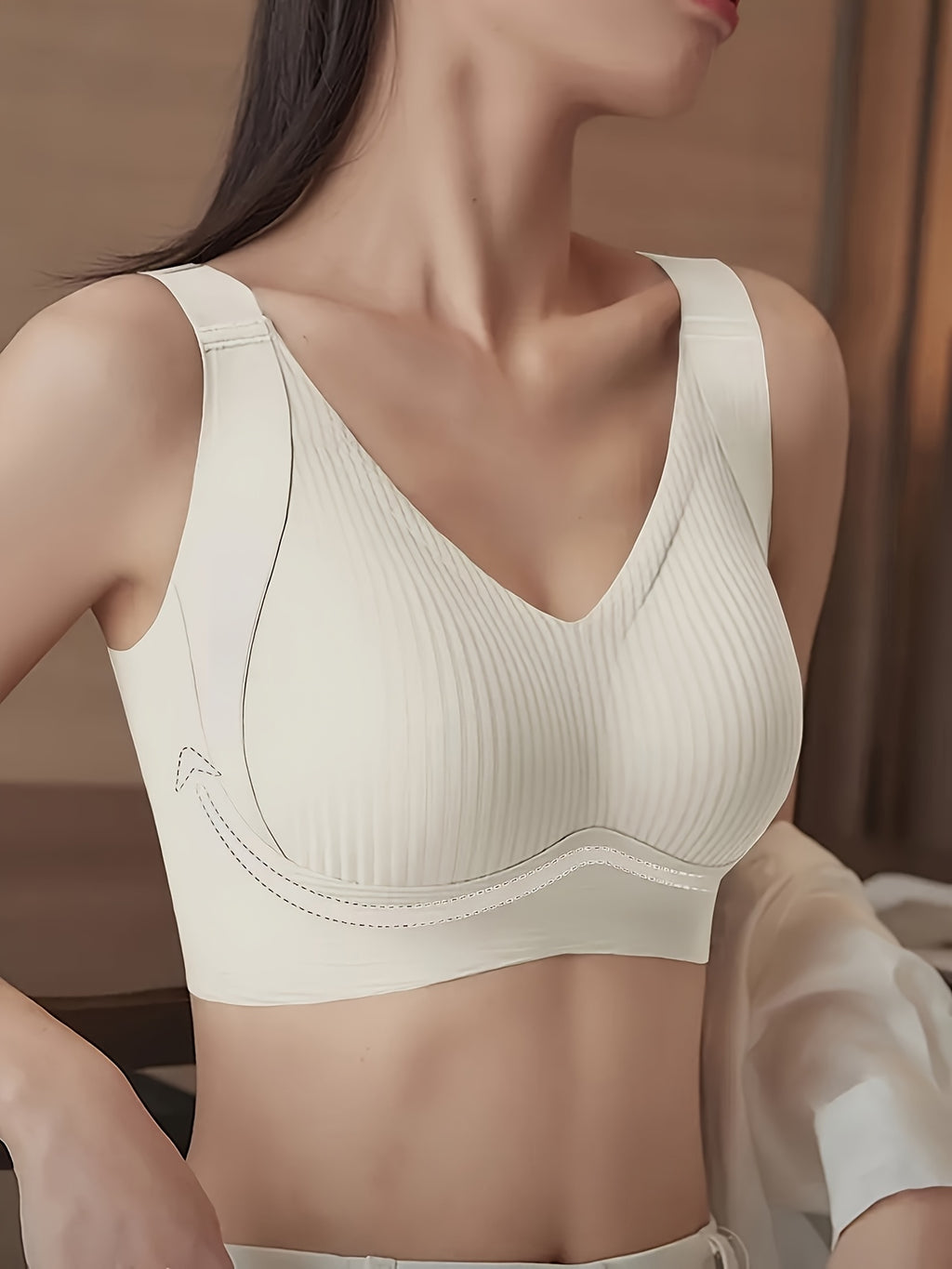 [Seamless Push-Up Bras] 4pcs Women's Seamless Wire-Free Push-Up Bras | Anti-Gravity Lift, Adjustable Wide Shoulder Straps, Full Cup Coverage Non-Removable Padding - Everyday Bras for Gym, Work, Casual - Black, Dark Olive Green, Blush Beige, White -