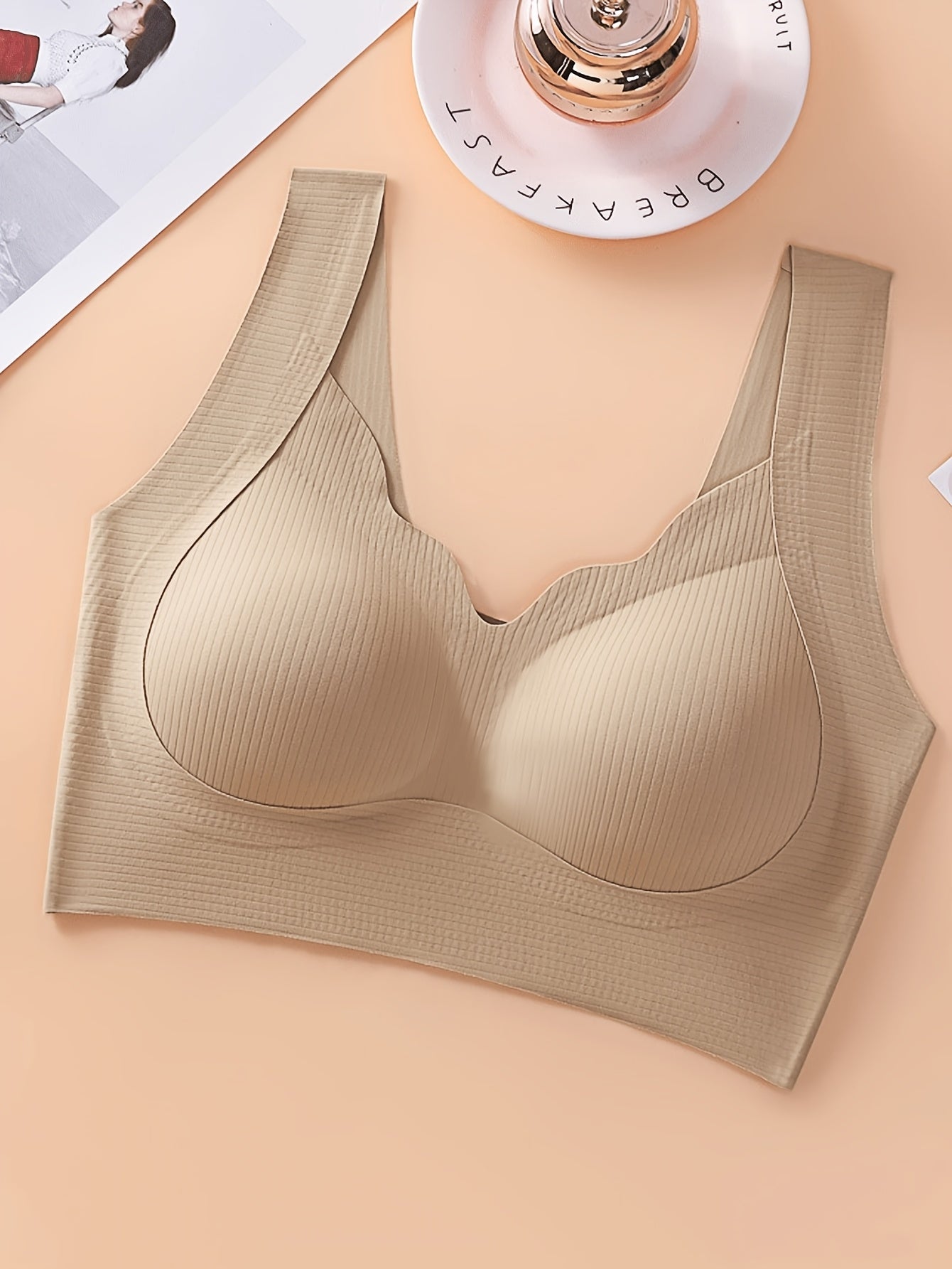 4pcs Women'S Solid Color Wireless No-Underwire Supportive V-Neck Breathable & Comfortable Bra