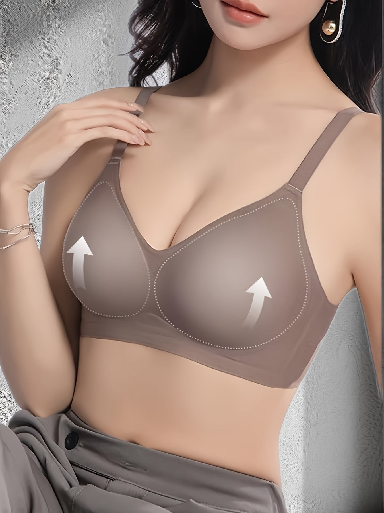 [Wireless Push-Up Bras] 3pcs Women's Wireless Push-Up Bras Set - Seamless T-Shirt Style, Soft Nylon/Spandex Blend, Palm Support, Medium Lift, Non-Removable Pads, Thin Comfort Straps, Black & Beige, Ideal for Daily Wear & Special Occasions
