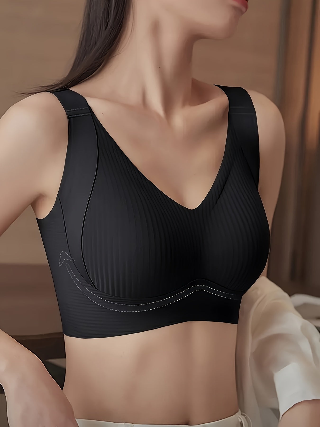 [Seamless Push-Up Bras] 4pcs Women's Seamless Wire-Free Push-Up Bras | Anti-Gravity Lift, Adjustable Wide Shoulder Straps, Full Cup Coverage Non-Removable Padding - Everyday Bras for Gym, Work, Casual - Black, Dark Olive Green, Blush Beige, White -