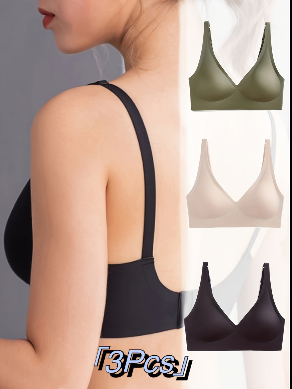 3pcs Women's Wireless Push-Up Bras - Seamless Traceless Design, Removable Pads, High Elasticity & Breathable Comfort, Four-Season Wear, Black/Beige/Brown, Non-Deforming Support for Everyday & Special Occasions, Strapless Push Up Bra, Comfortable