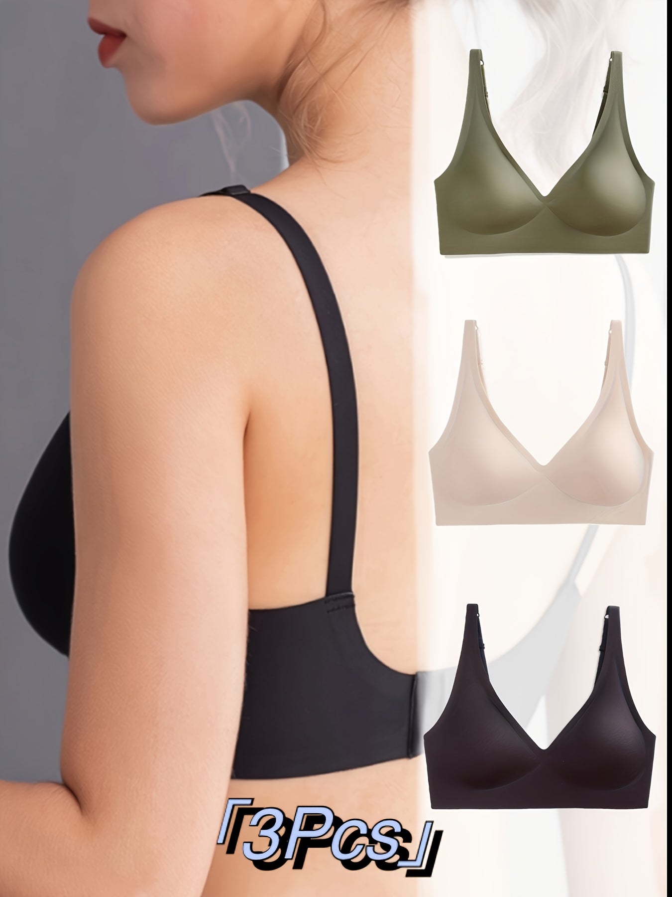 3pcs Women's Wireless Push-Up Bras - Seamless Traceless Design, Removable Pads, High Elasticity & Breathable Comfort, Four-Season Wear, Black/Beige/Brown, Non-Deforming Support for Everyday & Special Occasions, Strapless Push Up Bra, Comfortable