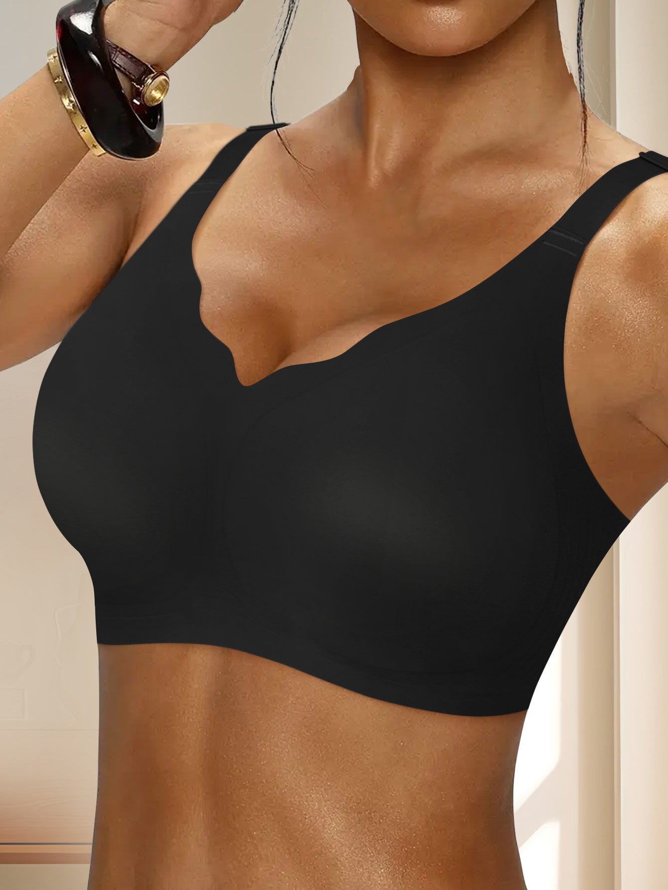 Women's Everyday Full Coverage Bra - Light Support Adjustable Strap No Underwire Smooth Finish Soft Comfort Fit - Classic Elegant Everyday Bra for Daily Wear, Office, Yoga & Layering - Solid Colors (Black, White, Beige, Light Blue) - Hand Washable