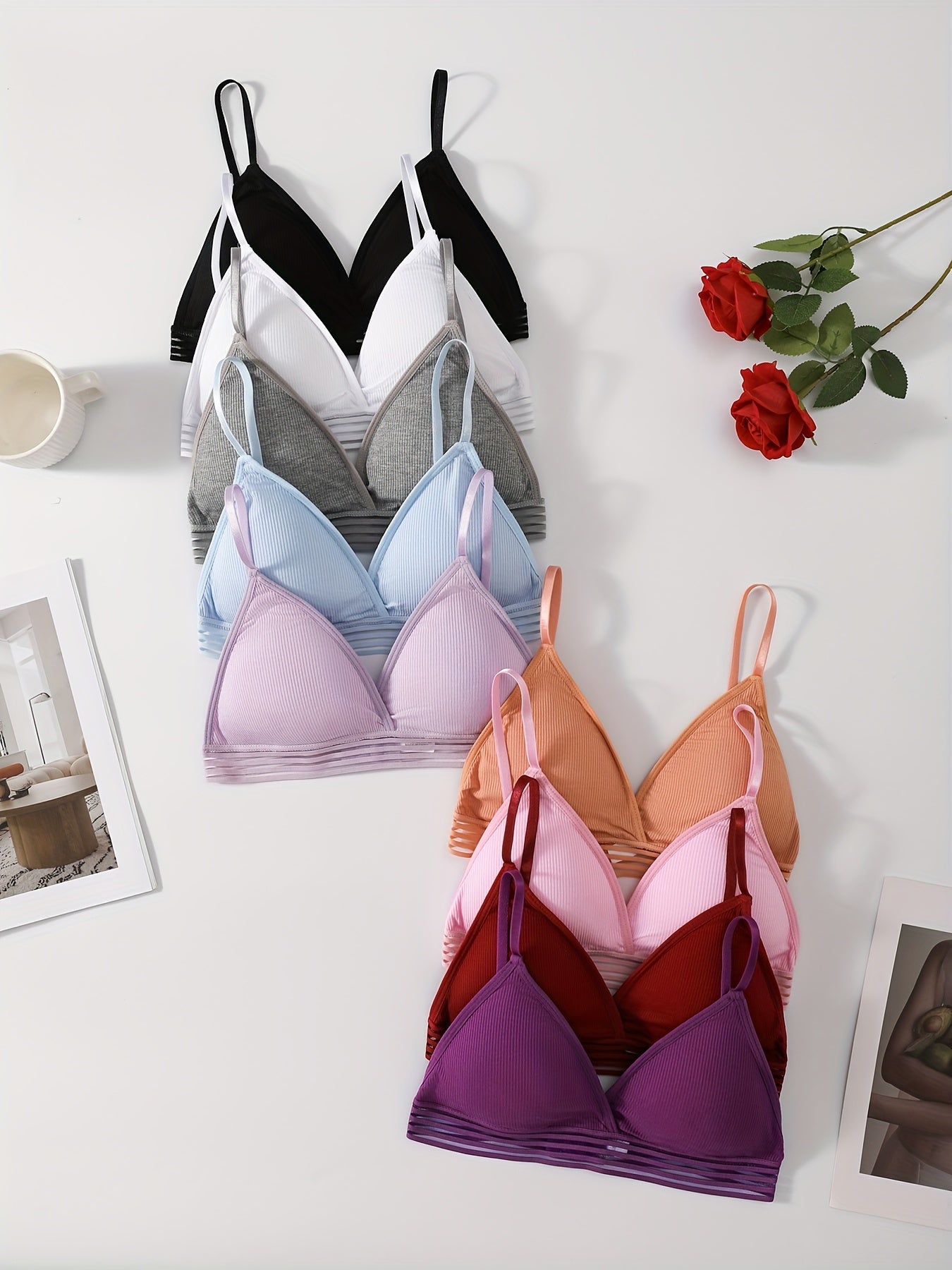 [Wireless Bra Set] 9pcs Wireless Bra Set - Seamless, Breathable & Sweat-Absorbent One-Piece Underwear for Sleep & Sports, Lightweight Non-Constricting Design, All-Season Wear in 9 Colors: Black/Grey/White/Blue/Pink/Orange/Lavender/Dark Purple