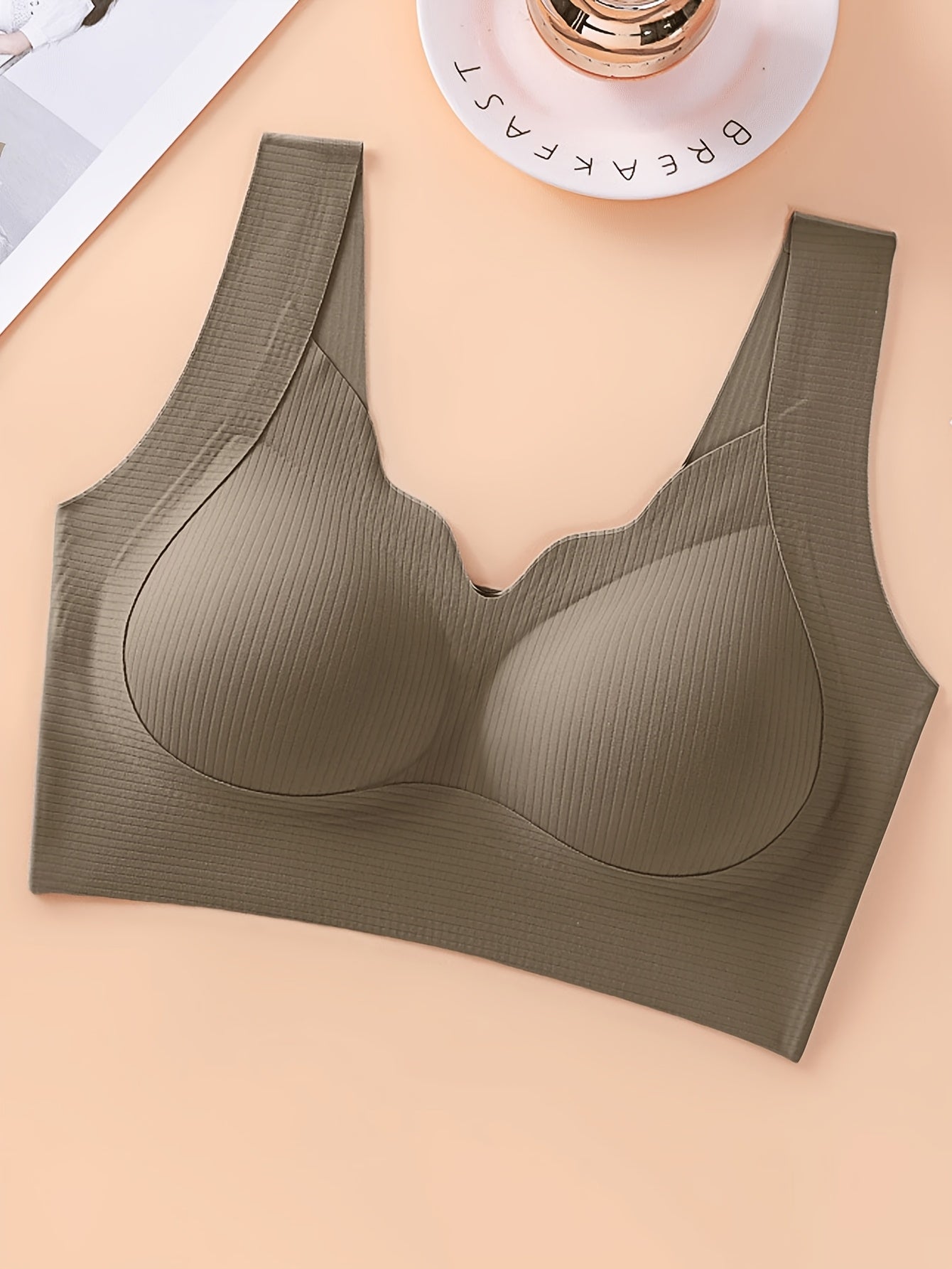 4pcs Women'S Solid Color Wireless No-Underwire Supportive V-Neck Breathable & Comfortable Bra